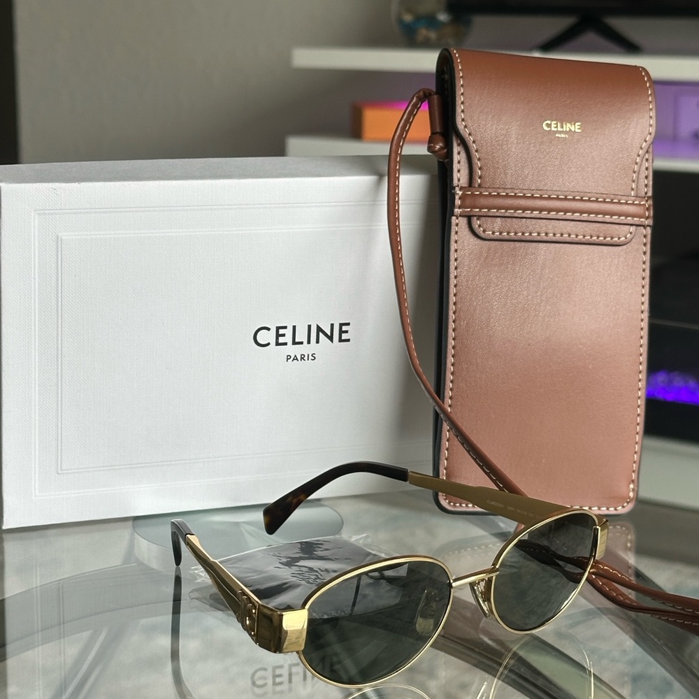 Celine Black and Gold Oval Sunglasses - Picture 2 of 15